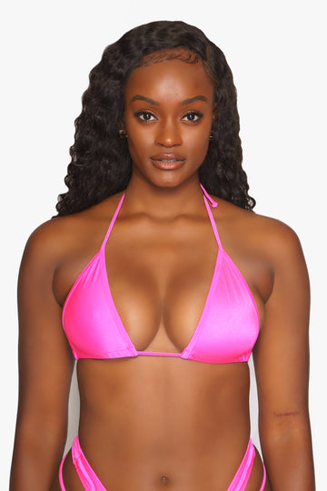 Parte superior de bikini triangular de color rosa neón
